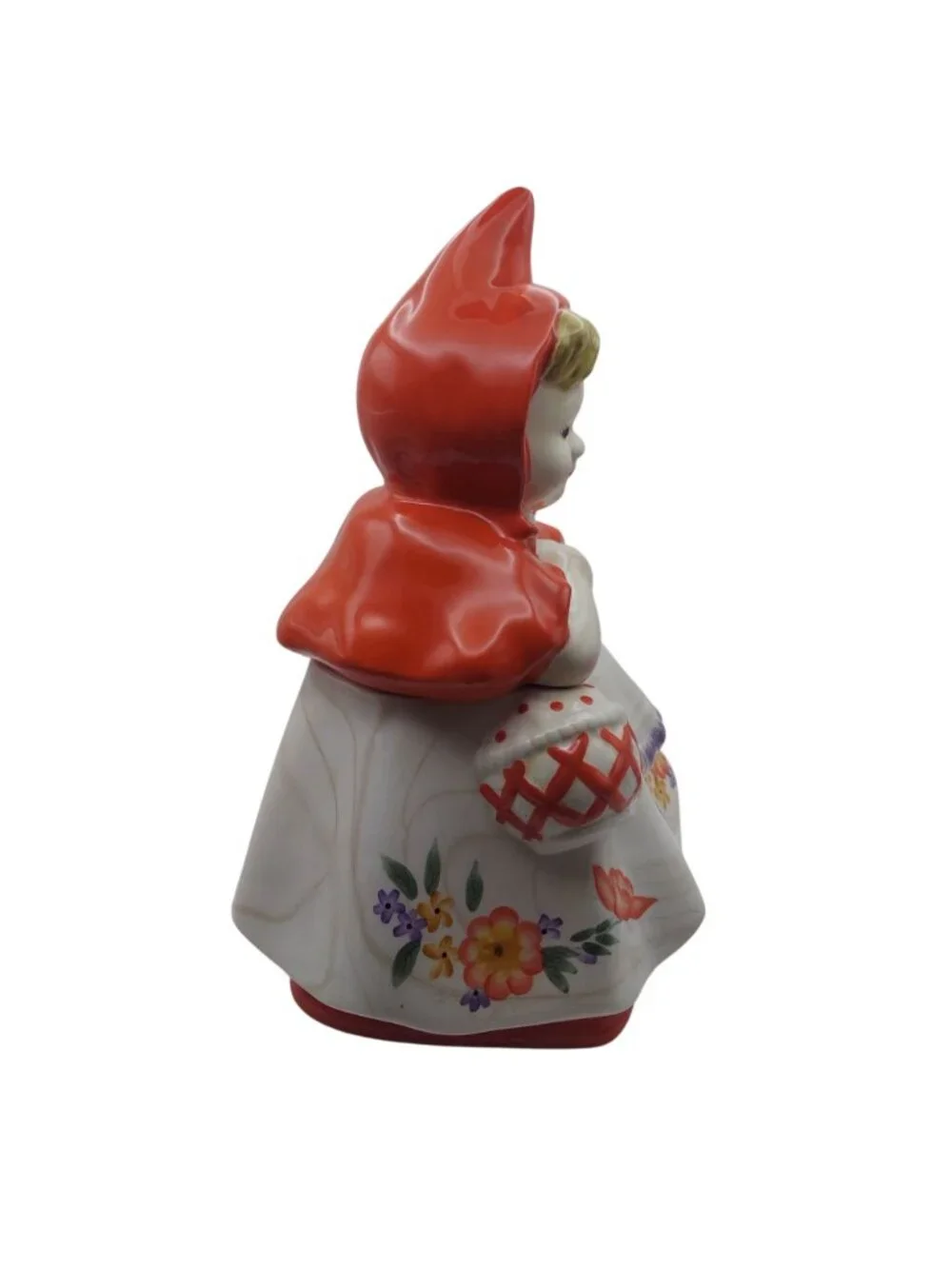 Little Red Riding Hood Cookie Jar Hand Painted Floral Jonal China Retro Vintage